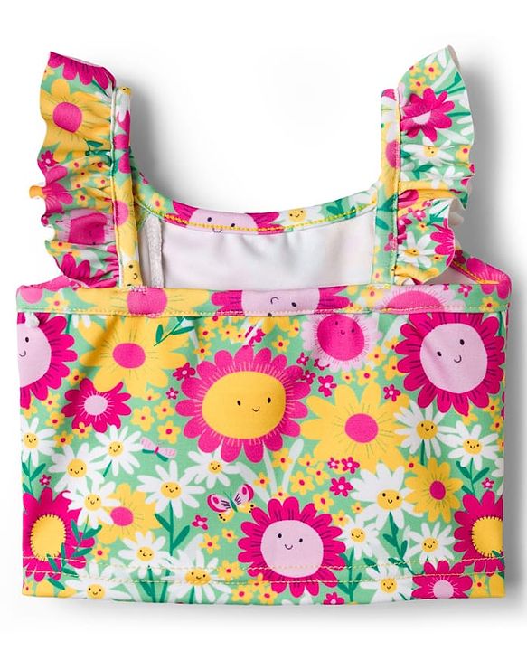 Babyhug Sleeveless Water Repellant Two Piece Swimsuit with Floral Print - Multicolor