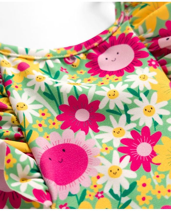 Babyhug Sleeveless Water Repellant Two Piece Swimsuit with Floral Print - Multicolor