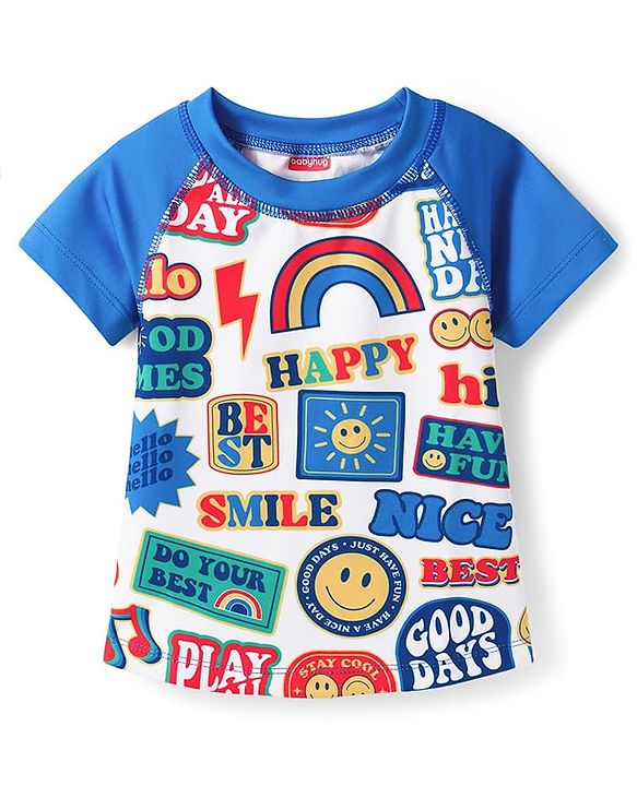 Babyhug Water Repellent Half Raglan Sleeves Printed Two Piece Swimsuit - Blue