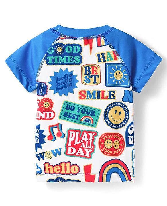 Babyhug Water Repellent Half Raglan Sleeves Printed Two Piece Swimsuit - Blue