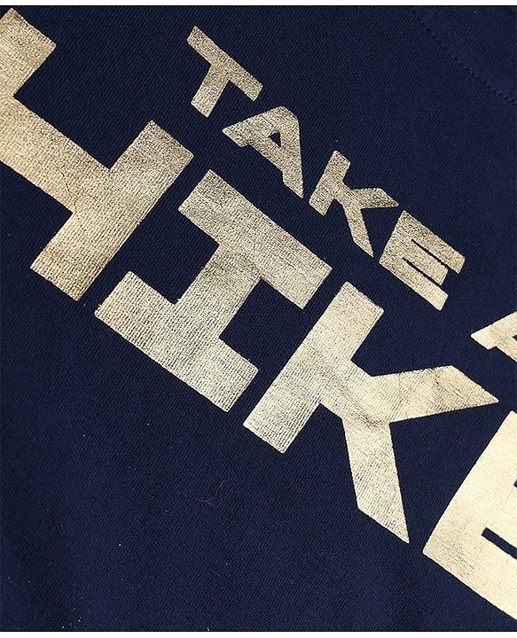 Pine Kids Cotton Knit T-Shirt with Half Sleeves and Take A Hike Text Print - Navy Blue