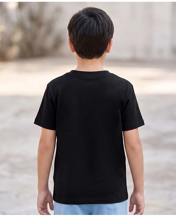 Pine Kids Cotton Knit T-Shirt Sports Graphic Print Round Neck Half Sleeves  Black 4-5 Years