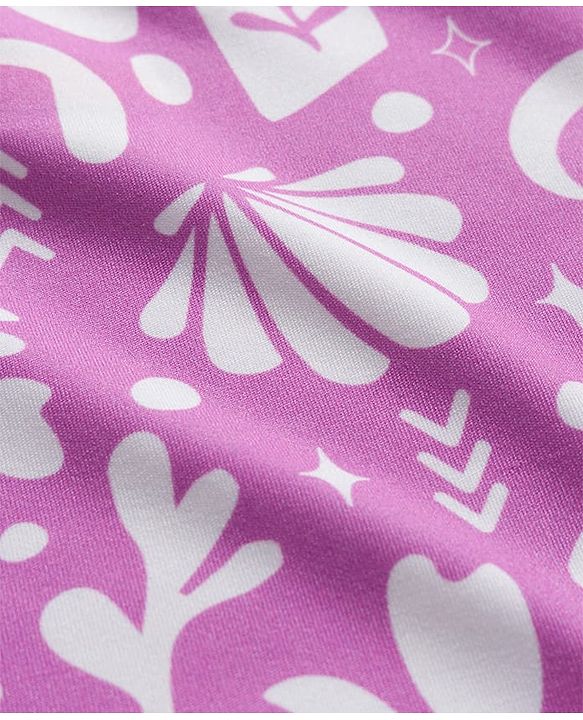 Babyhug Water Repellent  Sleeveless V Cut Swimsuit With Tropical Theme Print - Purple