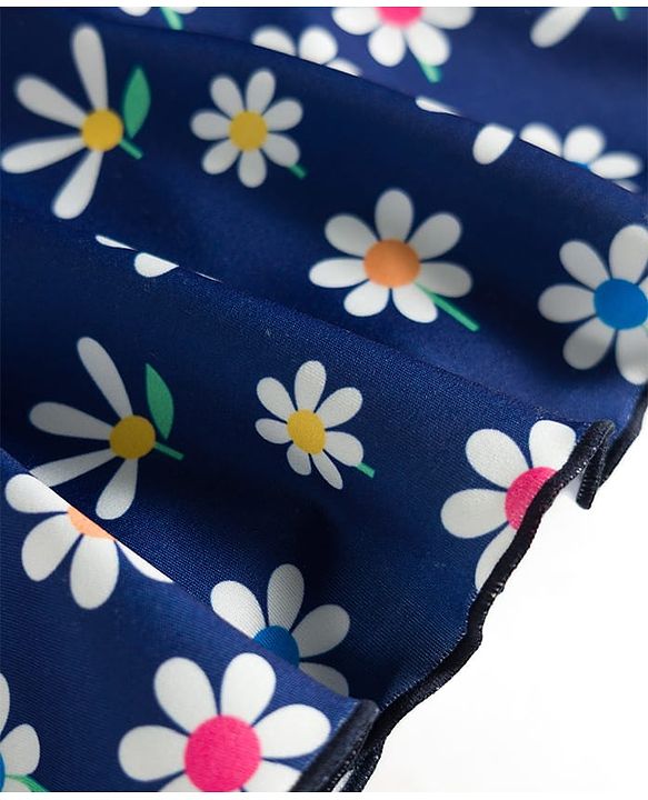 Babyhug Sleeveless Floral Printed Frock Swimsuit - Navy Blue