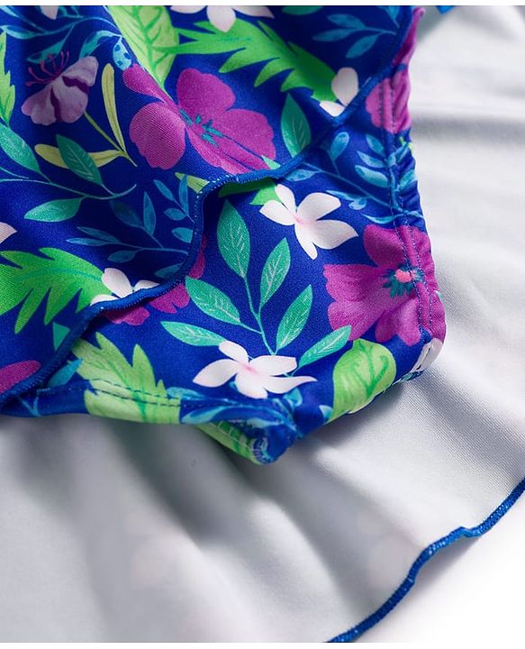 Babyhug Water Repellent Sleeveless Floral Printed Frock Swimsuit - Navy Blue