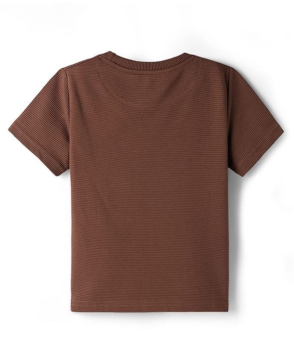 Pine Kids Ottoman Knit Half Sleeves Solid T-Shirt & Lounge Pant Set - Brown