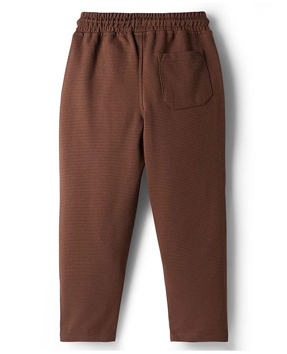 Pine Kids Ottoman Knit Half Sleeves Solid T-Shirt & Lounge Pant Set - Brown