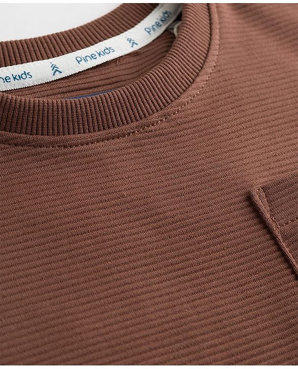 Pine Kids Ottoman Knit Half Sleeves Solid T-Shirt & Lounge Pant Set - Brown