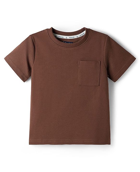 Pine Kids Ottoman Knit Half Sleeves Solid T-Shirt & Lounge Pant Set - Brown