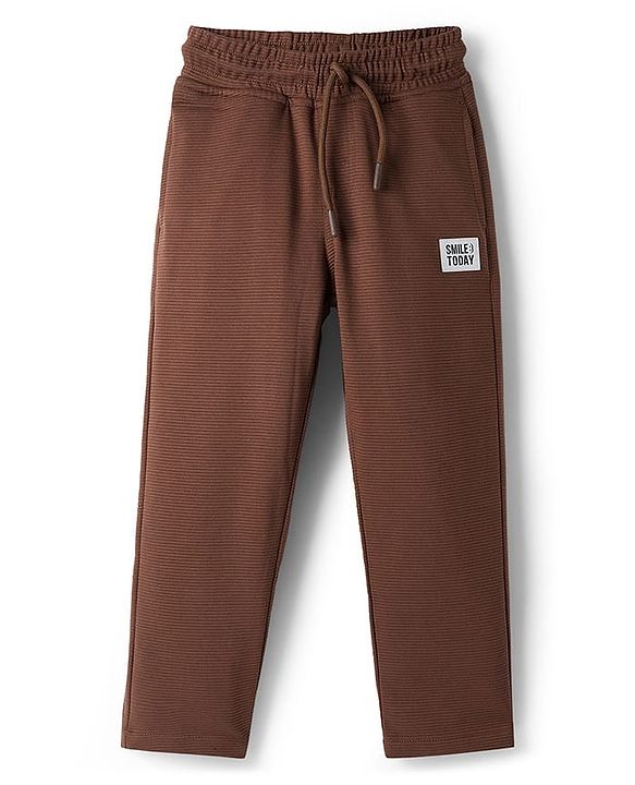 Pine Kids Ottoman Knit Half Sleeves Solid T-Shirt & Lounge Pant Set - Brown