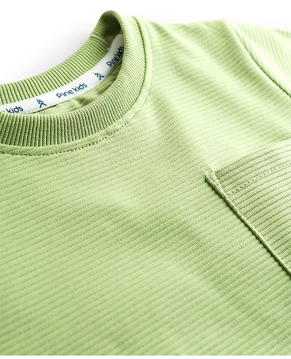 Pine Kids Ottoman Knit Half Sleeves Solid Color T-Shirt & Lounge Pant Set - Light Green