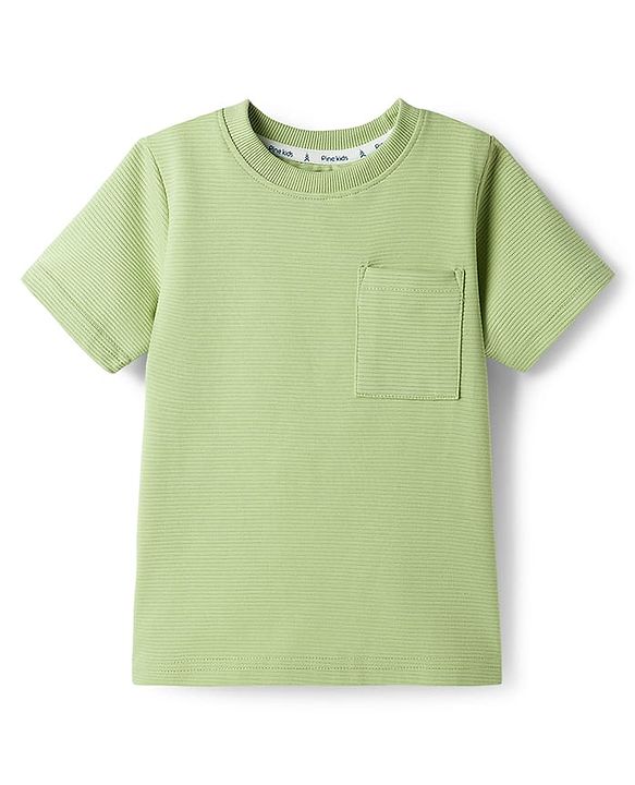 Pine Kids Ottoman Knit Half Sleeves Solid Color T-Shirt & Lounge Pant Set - Light Green