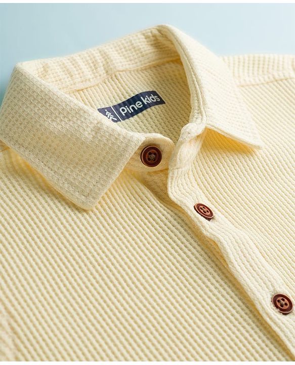 Pine Kids Waffle Knit Half Sleeves Solid Shirt & Lounge Pant Set - Yellow