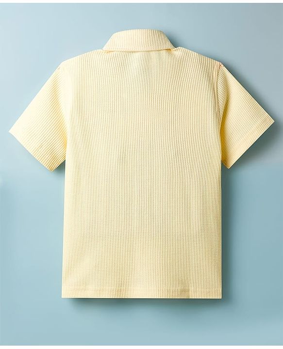 Pine Kids Waffle Knit Half Sleeves Solid Shirt & Lounge Pant Set - Yellow