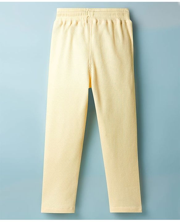 Pine Kids Waffle Knit Half Sleeves Solid Shirt & Lounge Pant Set - Yellow