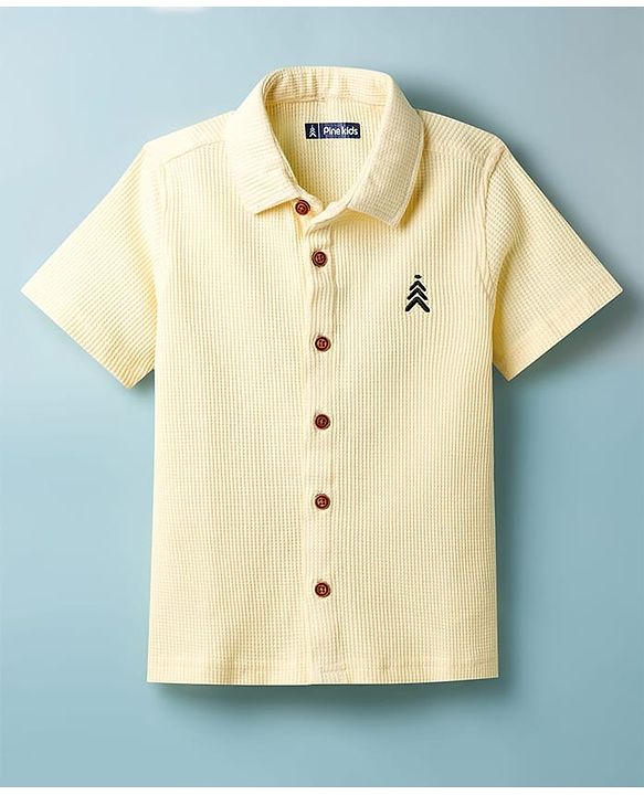 Pine Kids Waffle Knit Half Sleeves Solid Shirt & Lounge Pant Set - Yellow