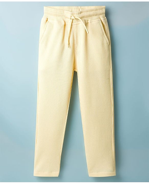 Pine Kids Waffle Knit Half Sleeves Solid Shirt & Lounge Pant Set - Yellow