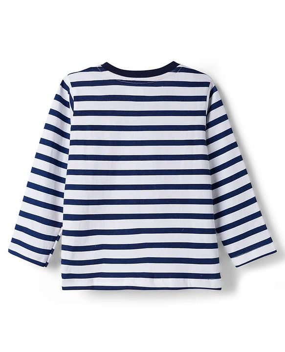 Babyhug Cotton Knit Full Sleeves Striped T-Shirt With Lion Print - Multicolor