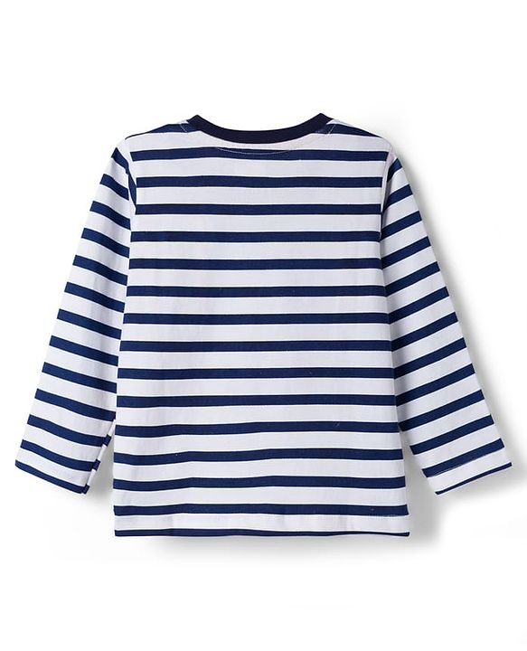 Babyhug Cotton Knit Full Sleeves Striped T-Shirt With Lion Print - Multicolor