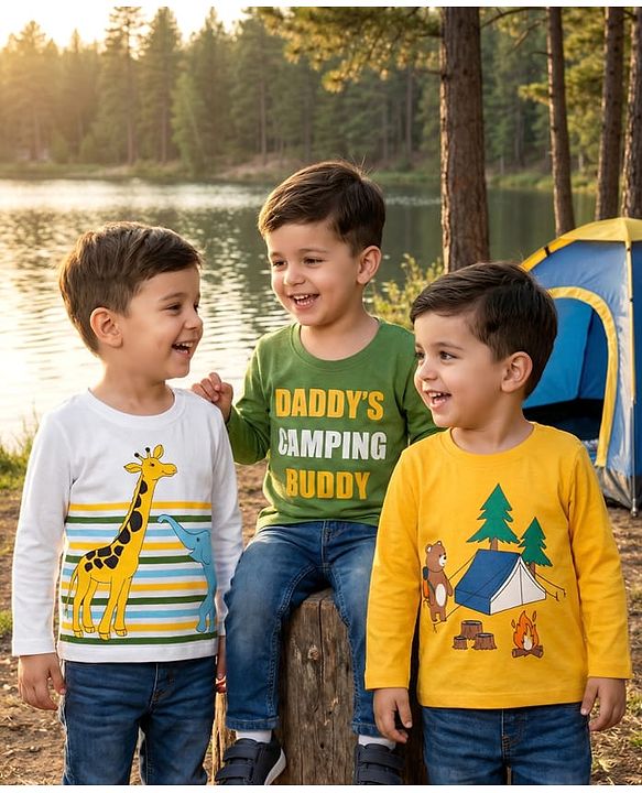 Babyhug Cotton Knit Full Sleeves T-Shirts With Animal & Text Print Pack of 3 - Multicolor