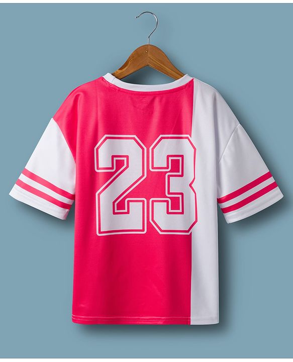 Pine Active Knit Drop Shoulder Half Sleeves T-Shirt With Number Print - Red & White