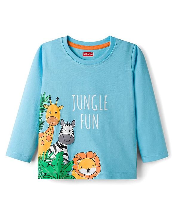 Babyhug Cotton Knit Full Sleeves T-Shirts With Stripes & Animal Print Pack of 3 - Multicolor