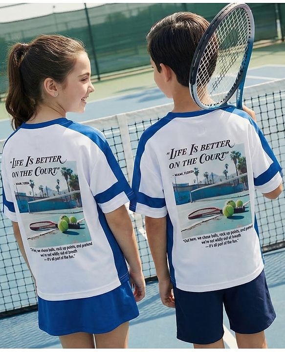 Pine Active Knit Drop Shoulder Half Sleeves T-Shirt With Tennis Print - White