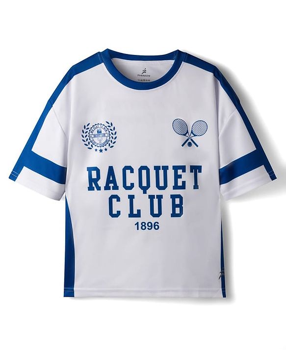 Pine Active Knit Drop Shoulder Half Sleeves T-Shirt With Tennis Print - White