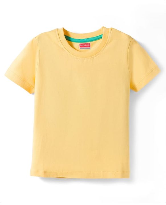 Babyhug 100% Cotton Half Sleeves Solid T-Shirt - Yellow