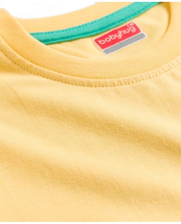 Babyhug 100% Cotton Half Sleeves Solid T-Shirt - Yellow
