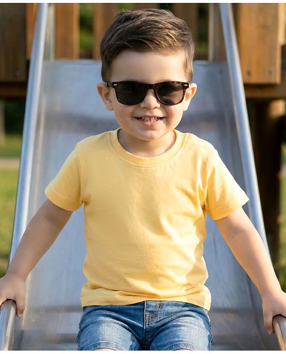 Babyhug 100% Cotton Half Sleeves Solid T-Shirt - Yellow