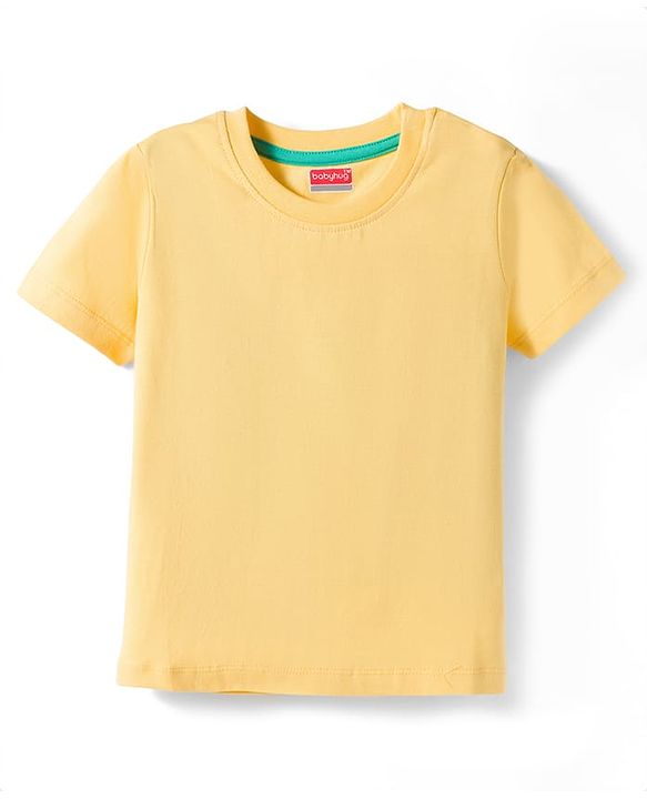 Babyhug 100% Cotton Half Sleeves Solid T-Shirt - Yellow