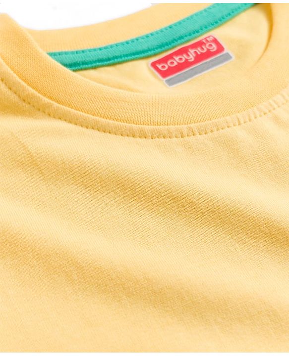 Babyhug 100% Cotton Half Sleeves Solid T-Shirt - Yellow