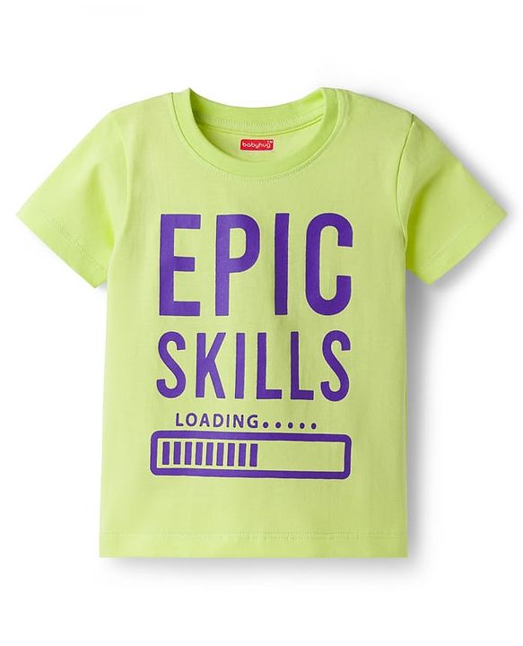Babyhug 100% Cotton Knit Half Sleeves Text Printed T-Shirt - Lime Green