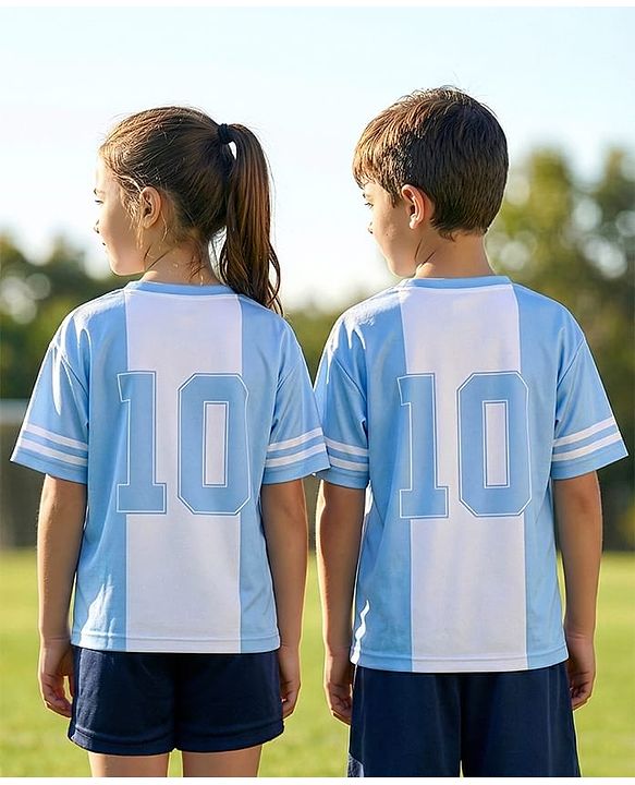 Pine Active Knit Drop Shoulder Raglan Half Sleeves T-Shirt with Numerical Print - Light Blue