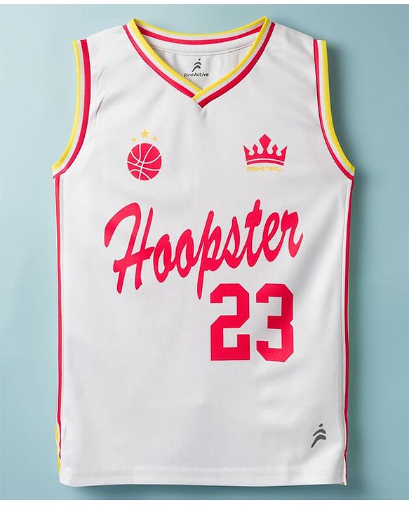 Pine Active Knit Sleeveless T-Shirt with Hoopster Print - White