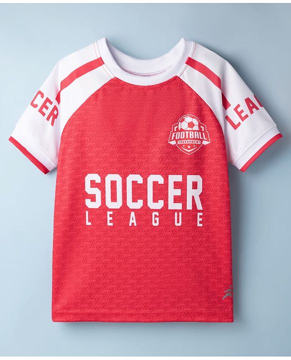 Pine Active Knit Half Raglan Sleeves T-Shirt With Soccer Print - Red
