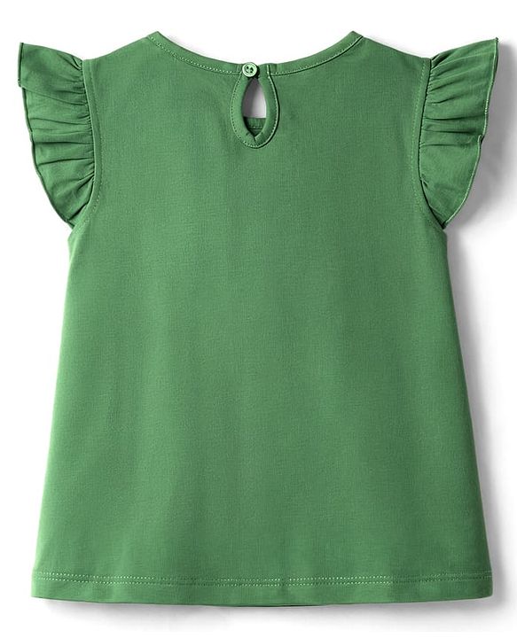 Babyhug Cotton Knit Frill Sleeves T-Shirt With Bunny & Floral Print - Multicolor