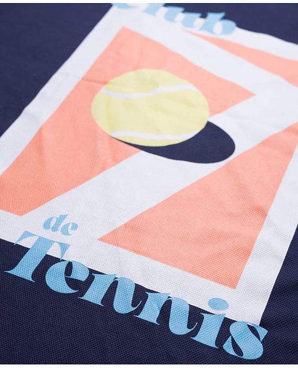 Pine Active Knit Drop Shoulder Drop Shoulder Half Sleeves T-Shirt with Tennis Print - Navy