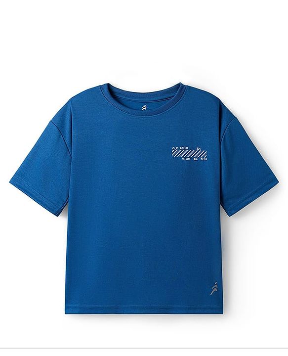Pine Active Knit Drop Shoulder Half Sleeves T-Shirt with Numbers Print - Blue