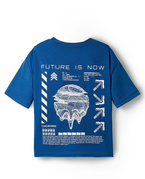 Pine Active Knit Drop Shoulder Half Sleeves T-Shirt with Numbers Print - Blue