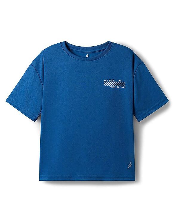 Pine Active Knit Drop Shoulder Half Sleeves T-Shirt with Numbers Print - Blue