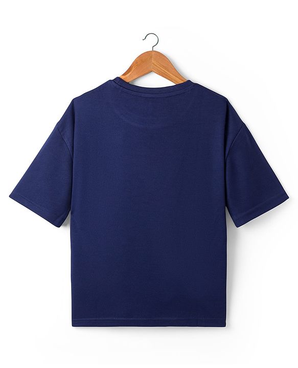 Pine Active Knit Drop Shoulder Half Sleeves T-Shirt with Sports Print - Navy Blue