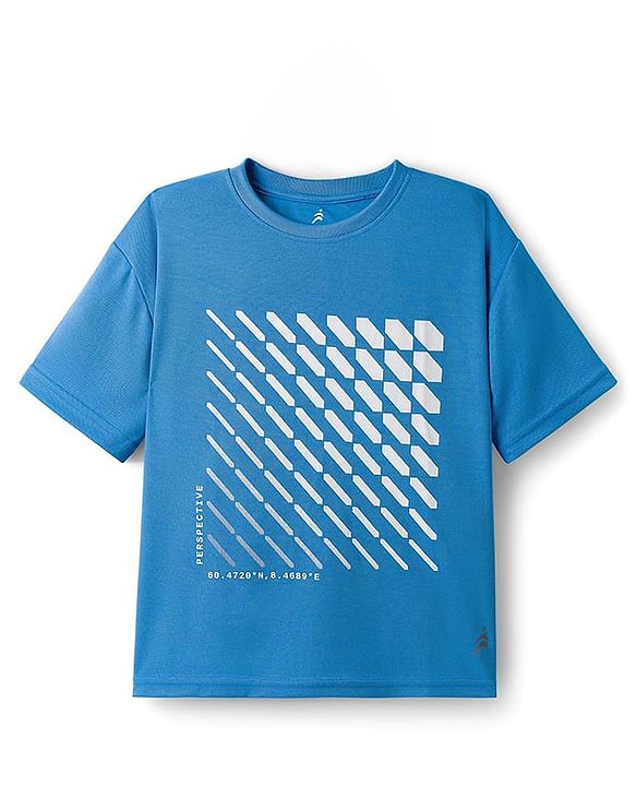 Pine Active Knit Drop Shoulder Half Sleeves Printed T-Shirt - Royal Blue