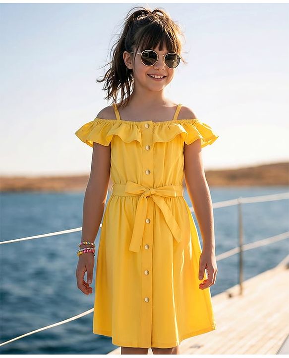 Pine Kids Poplin Woven Sleeveless Solid Dress - Yellow