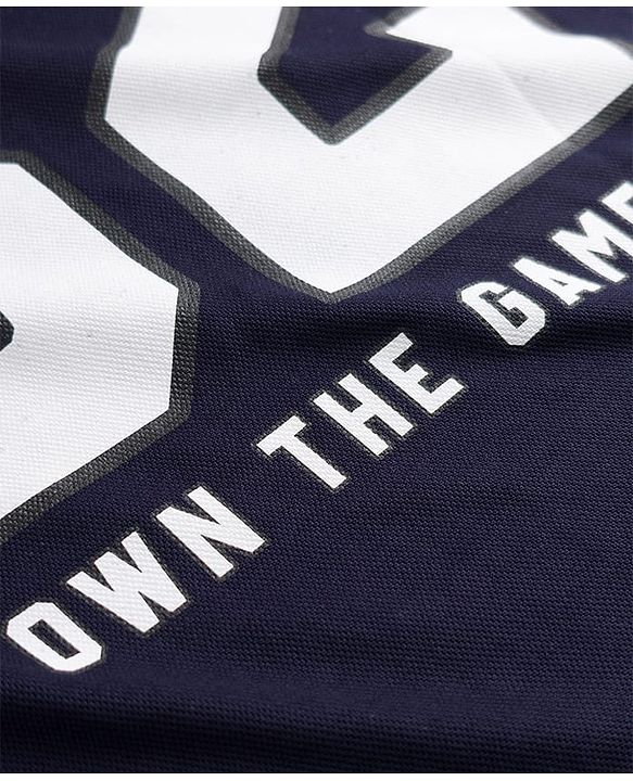 Pine Active Knit Drop Shoulder Half Sleeves T-Shirt with Numbers Print - Navy Blue