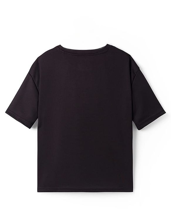 Pine Active Knit Drop Shoulder Half Sleeves T-Shirt with Sports Print - Black
