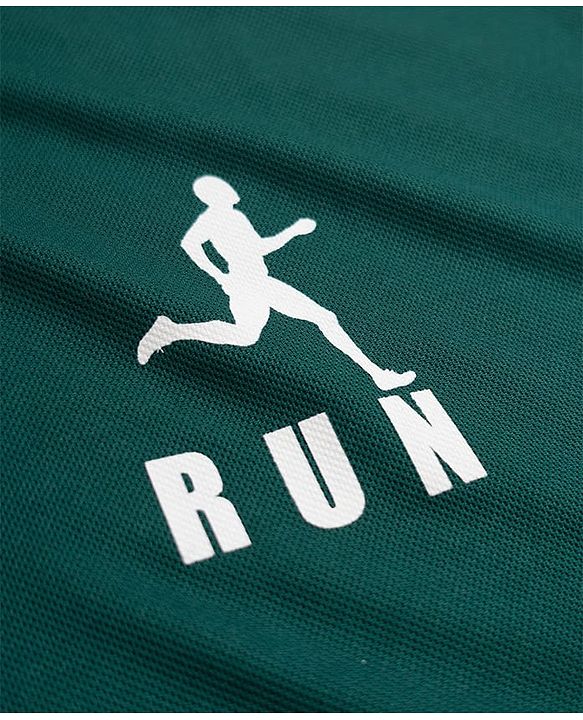 Pine Active Knit Drop Shoulder Half Sleeves T-Shirt with Sports Print - Green