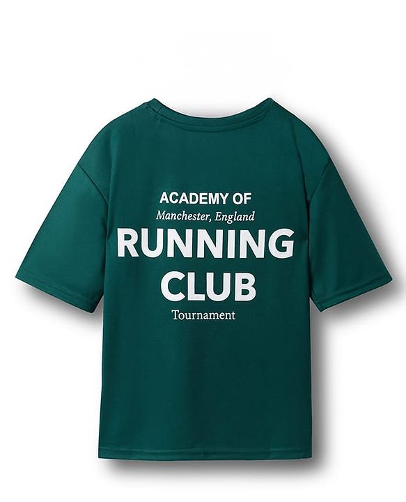 Pine Active Knit Drop Shoulder Half Sleeves T-Shirt with Sports Print - Green