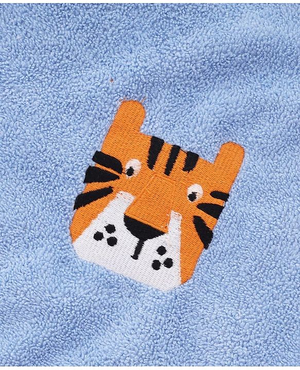 Babyhug Knit Towel with Tiger Embroidery L 95 x B 50.5 cm - Light Blue